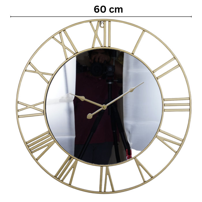 Mercer41 Ozra Large Metal Wall Clock with Mirror for Living Room or